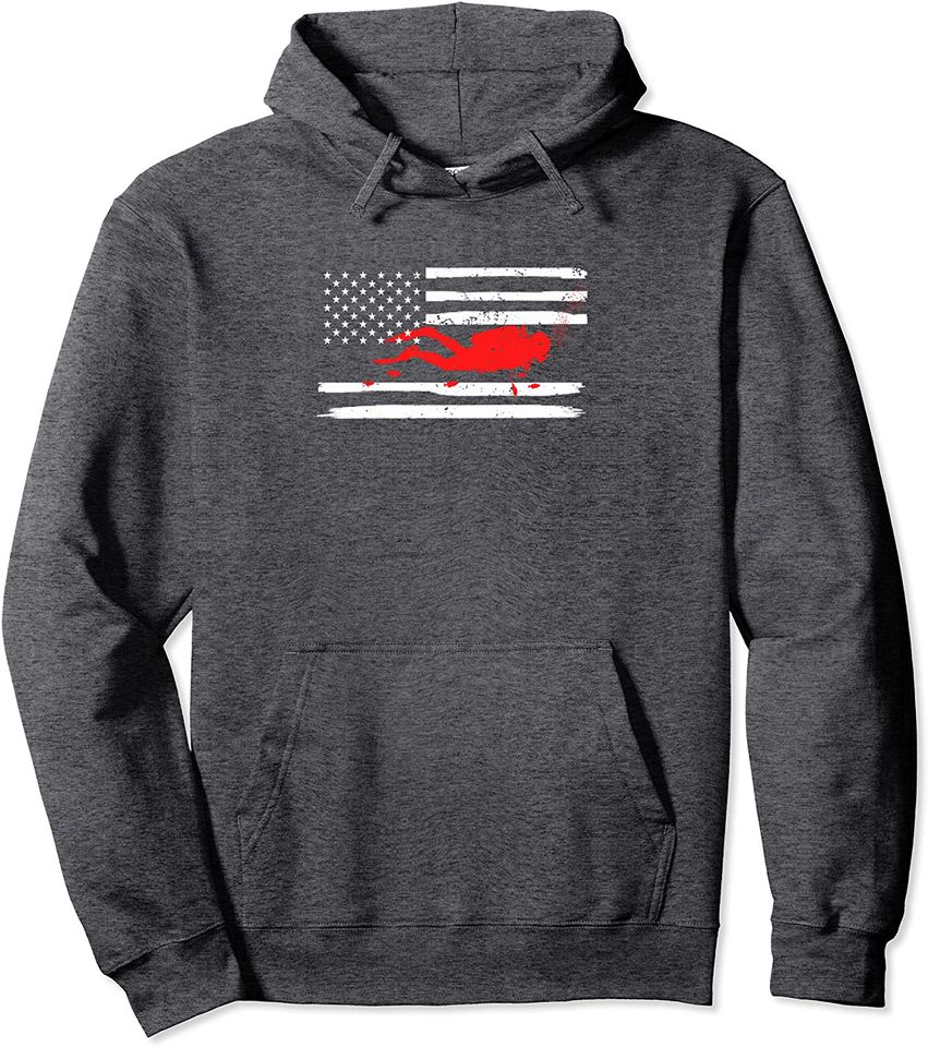 USA Flag Scuba Diving Instructor Gift Diver Scuba Diving Pullover Hoodie