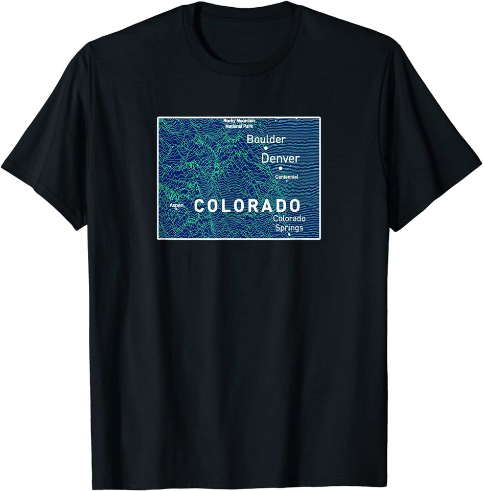 Colorado Topographical Map Mountains & Front Range Line Art T-Shirt