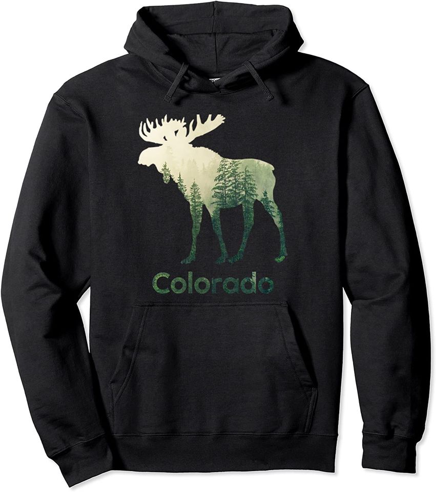 State Of Colorado Moose Forest Tree Hunter Wildlife Gift Pullover Hoodie