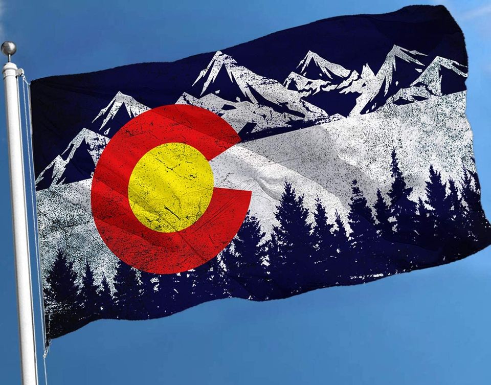 QOR Balance Colorado Flag Mountain Flags Banner,Colorado CO Flags Vintage Mountain Canvas Header Polyester Outdoor Indoor Decor
