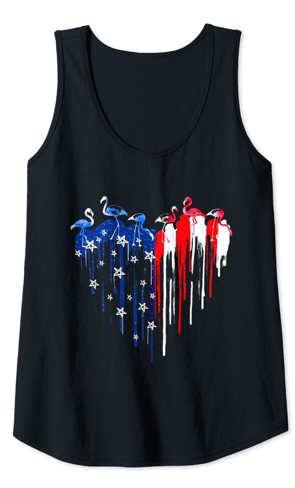 Flamingo Heart American Flag Independence Day Tank Top