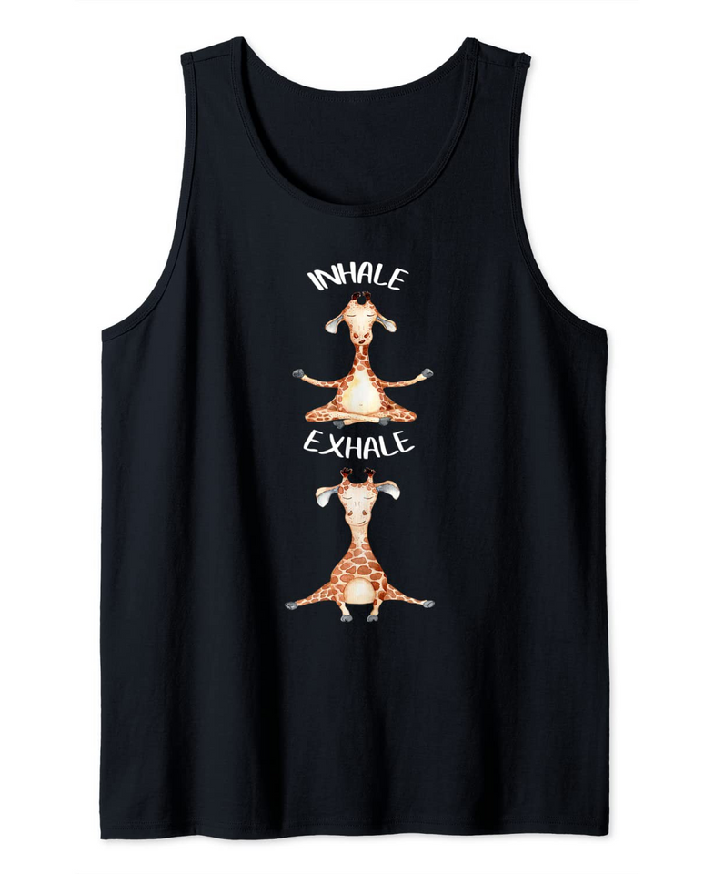 Workout Inhale Exhale Quote Giraffe Yoga Pose Relax Tank Top