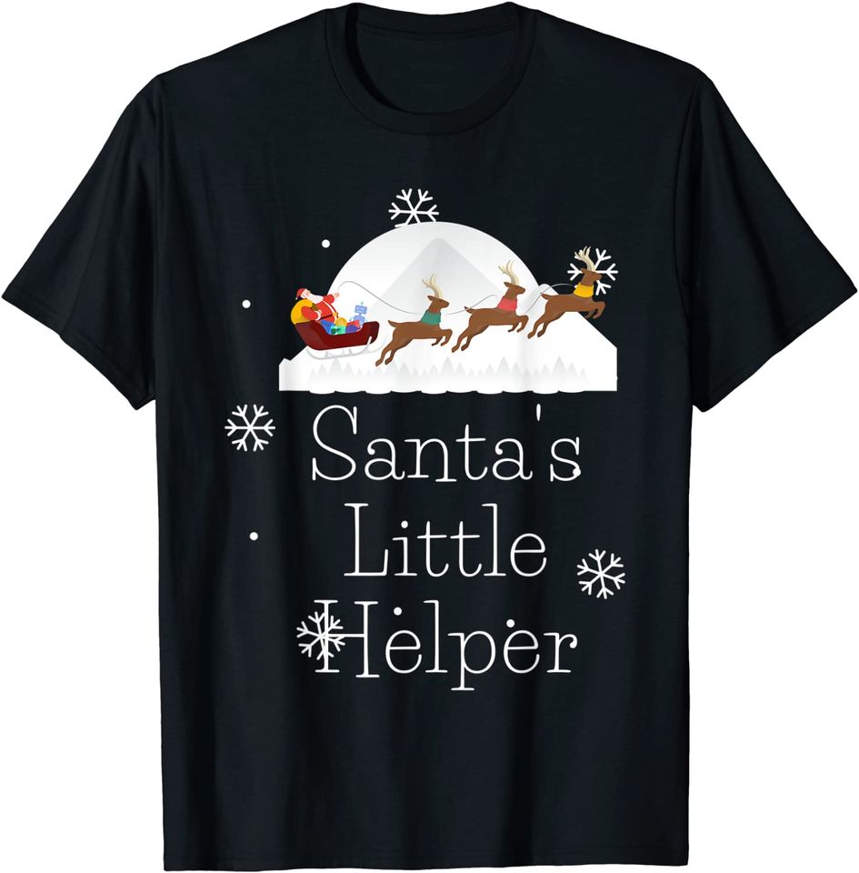 Santa Claus Little Helper With Sleigh Christmas T-Shirt