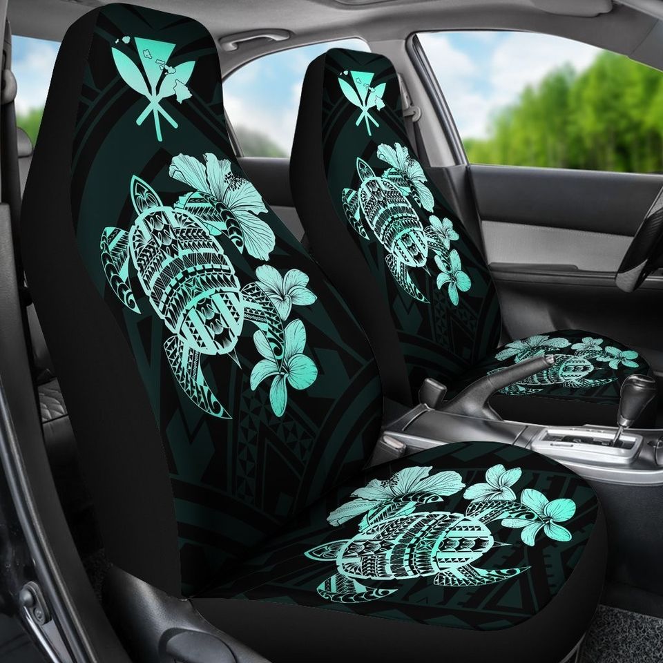 Hibiscus Plumeria Mix Polynesian Turquoise Turtle Car Seat Cover