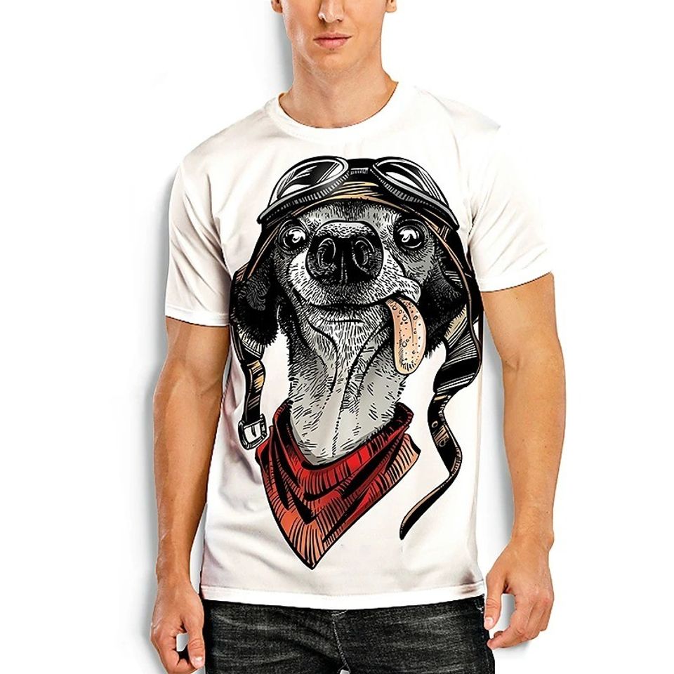 Men's Tees T-shirt 3D Dog Graphic Prints Animal Short Sleeve Daily Tops Basic Casual White