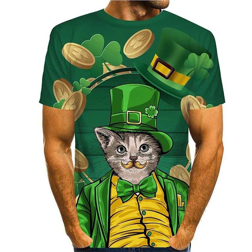 T shirt 3D Print Cat Graphic Prints Saint Patrick Day 3D Print Short Sleeve Daily Tops Casual Fashion