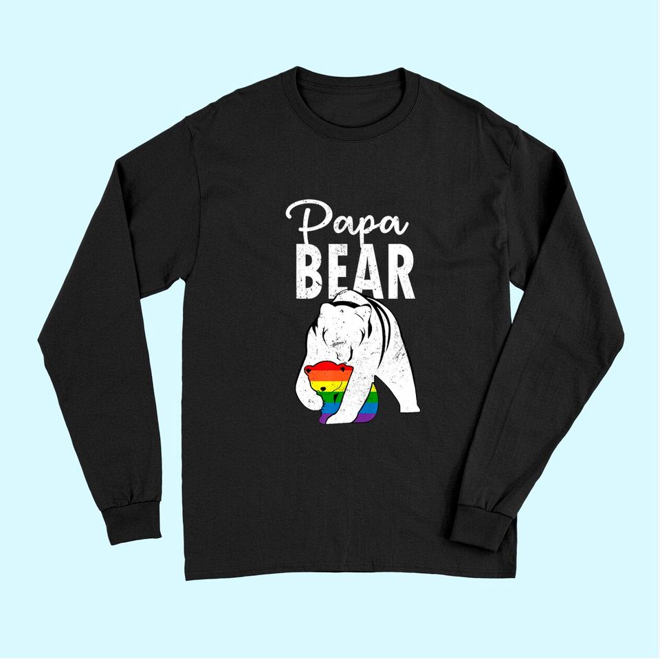 Papa Bear Gay Pride Rainbow Flag LGBT Dad Camping Father Day Long Sleeves