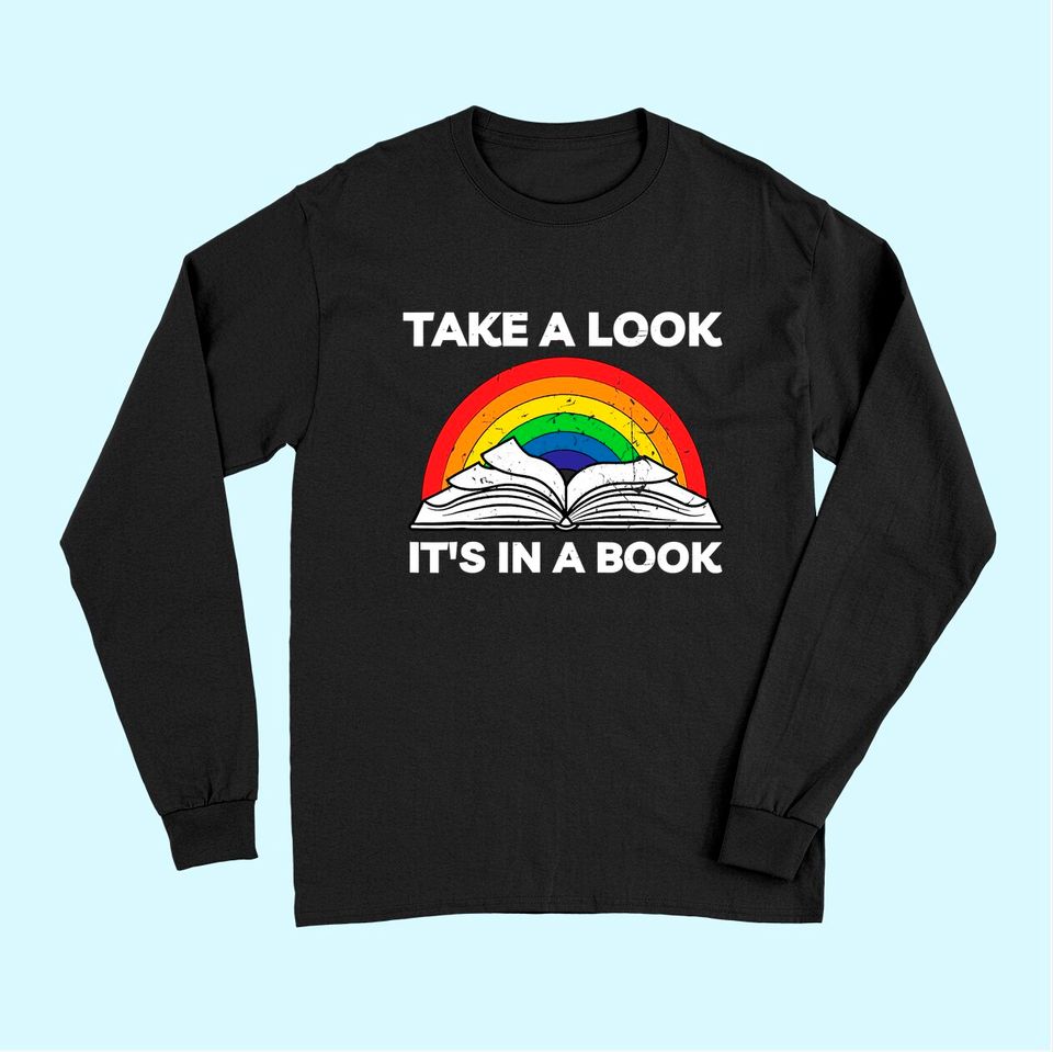 take a look it's in a book reading vintage retro rainbow Long Sleeves