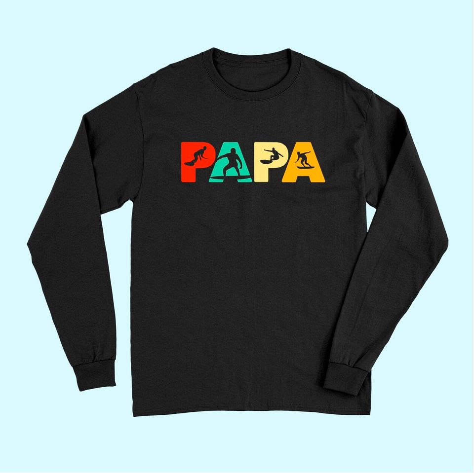 Mens Surf Dad, Retro Papa Surfing Father's Gift Long Sleeves