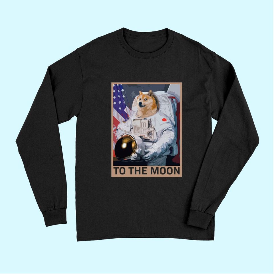 Dogecoin Astronaut To the Moon Blockchain HODL Crypto Long Sleeves