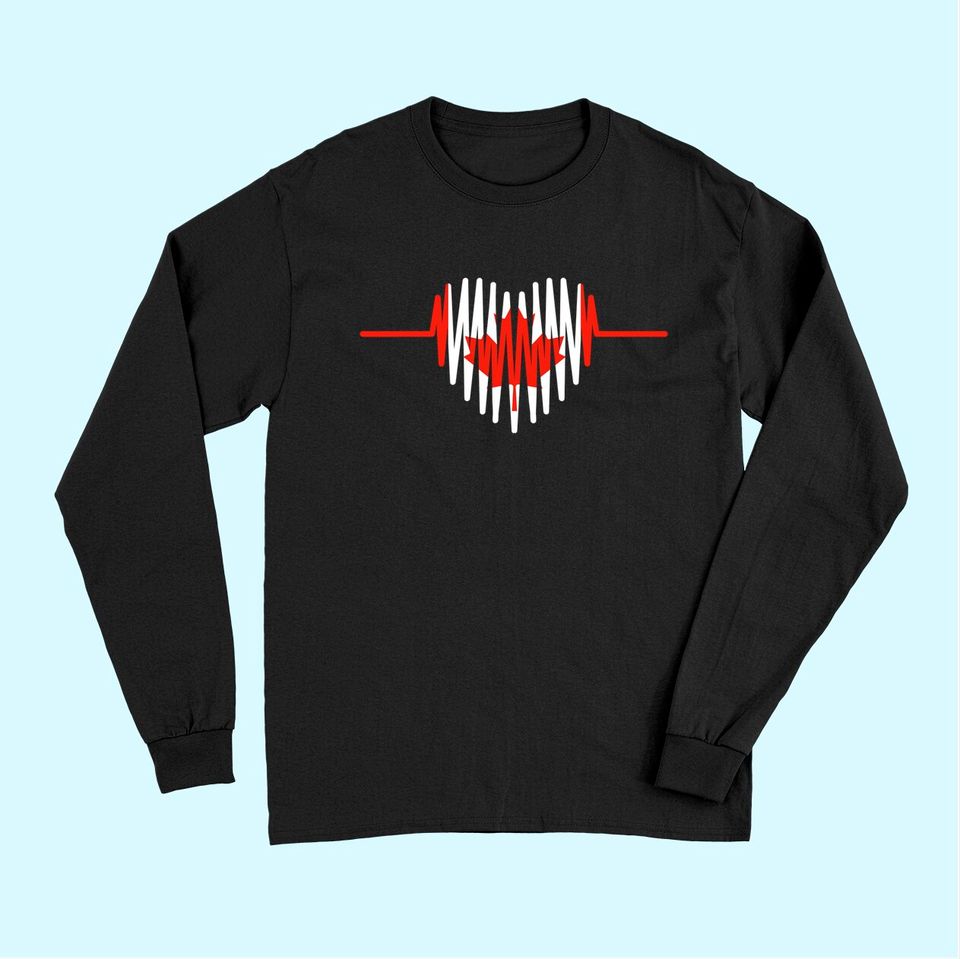 Happy Canada Day Long Sleeves Canadian Heart Beat Rate Nurse Long Sleeves
