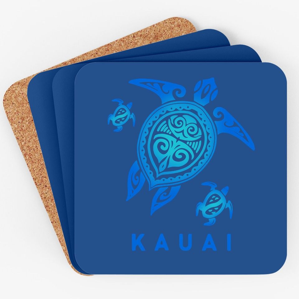 Kauai Hawaii Sea Blue Tribal Turtle Coaster