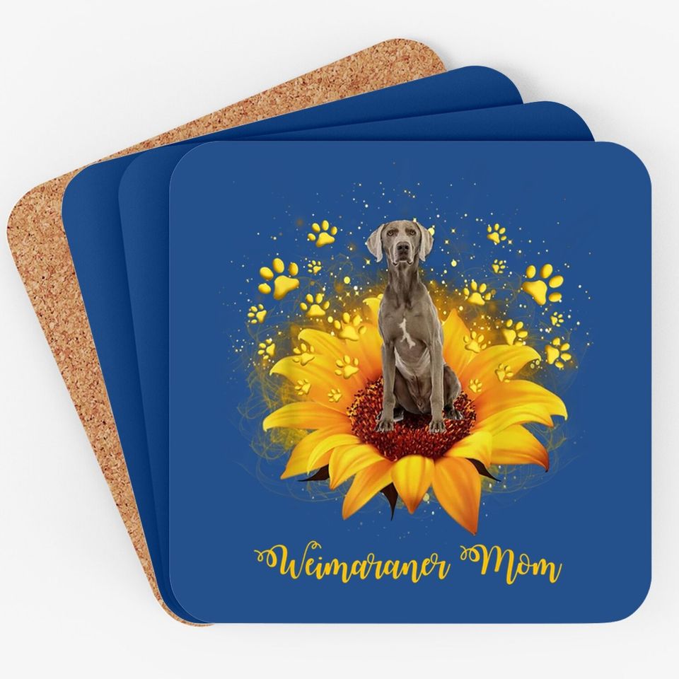 Weimaraner Mom Sunflower With Dog Paw Coaster