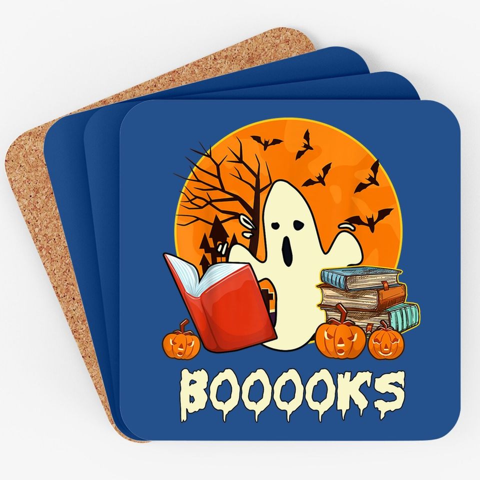 Books Moon Ghost Halloween Bookworm Librarian Teacher Book Coaster