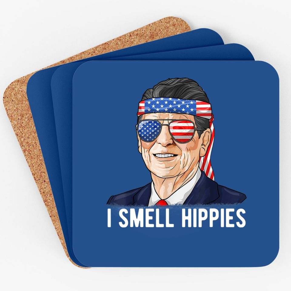 Reagan Ronald Coaster Conservative President I Smell Hippies Coaster