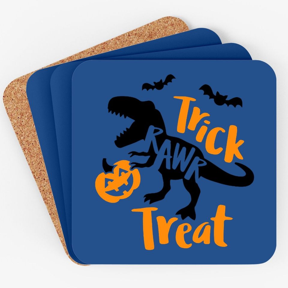 Trick Rawr Treat Dinosaur Halloween T-rex With Pumpkin Coaster