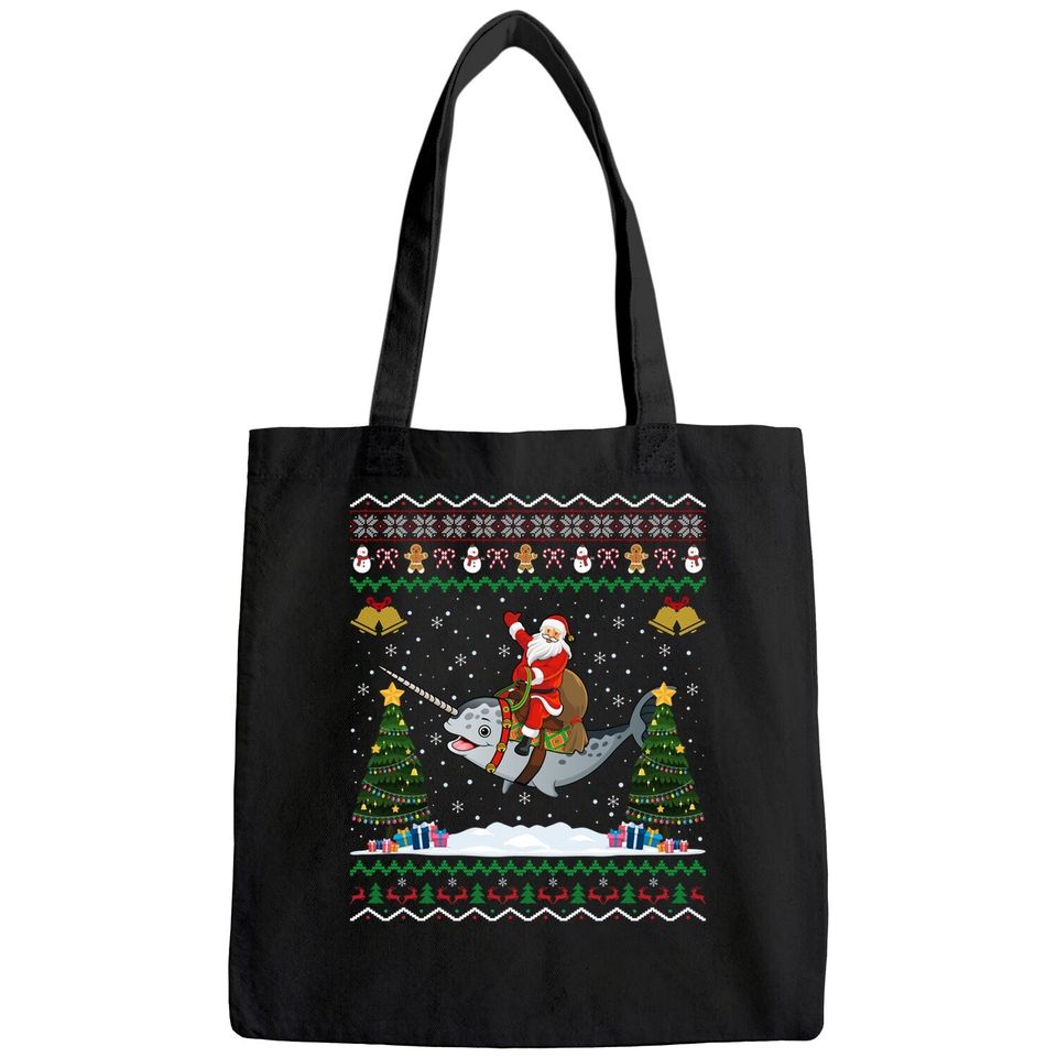 Narwhal Ugly Xmas Gift Santa Riding Narwhal Christmas Bags