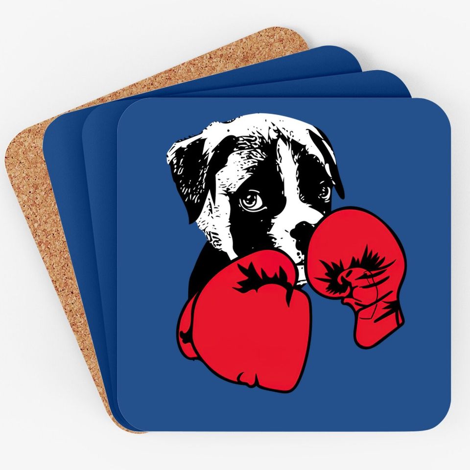Dog With Boxing Red Gloves Coaster