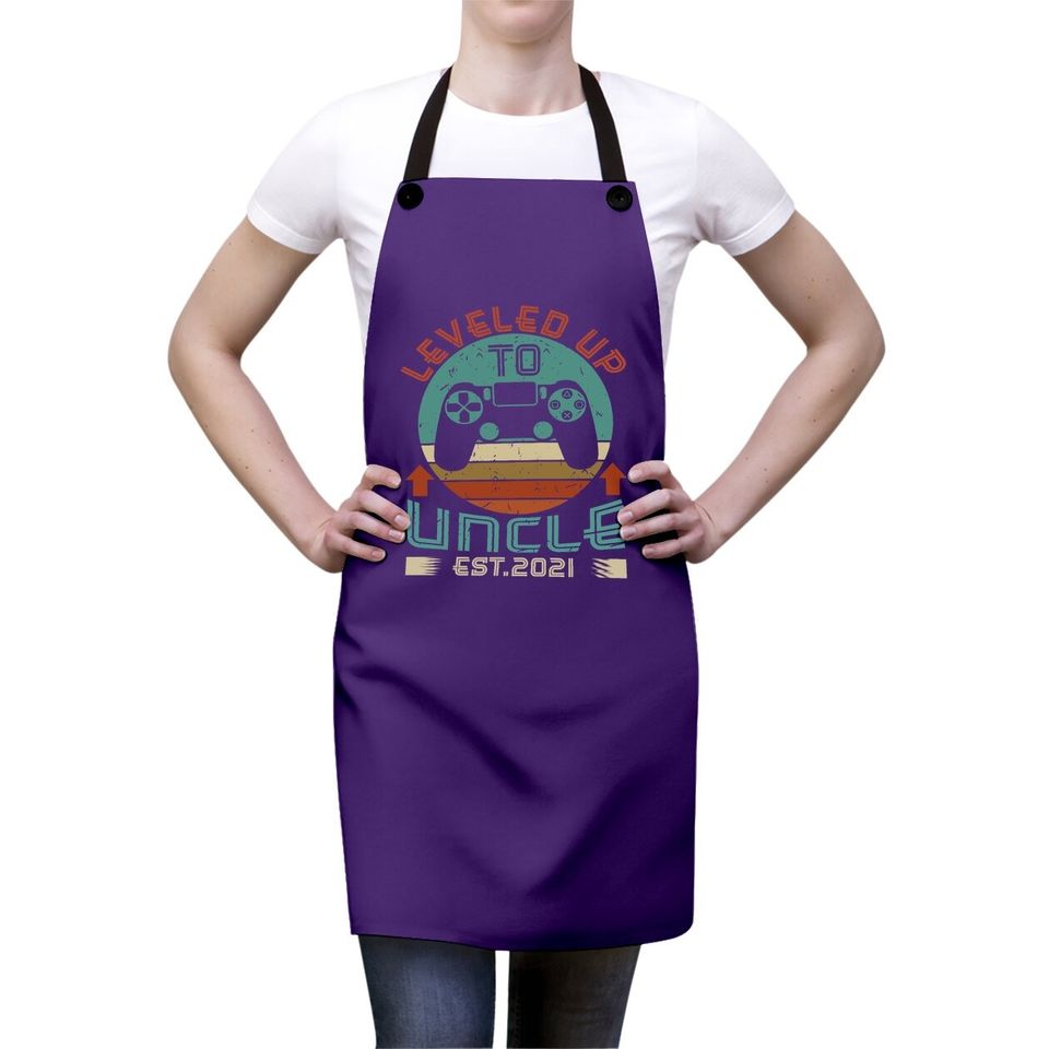 Promoted To Uncle Est 2021 Leveled Up Funny Apron