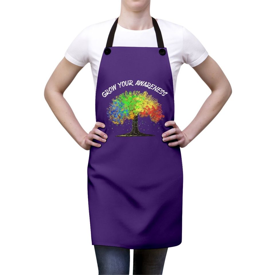 Autism Awareness Rainbow Tree Grow Your Awareness Hand Drawn Apron