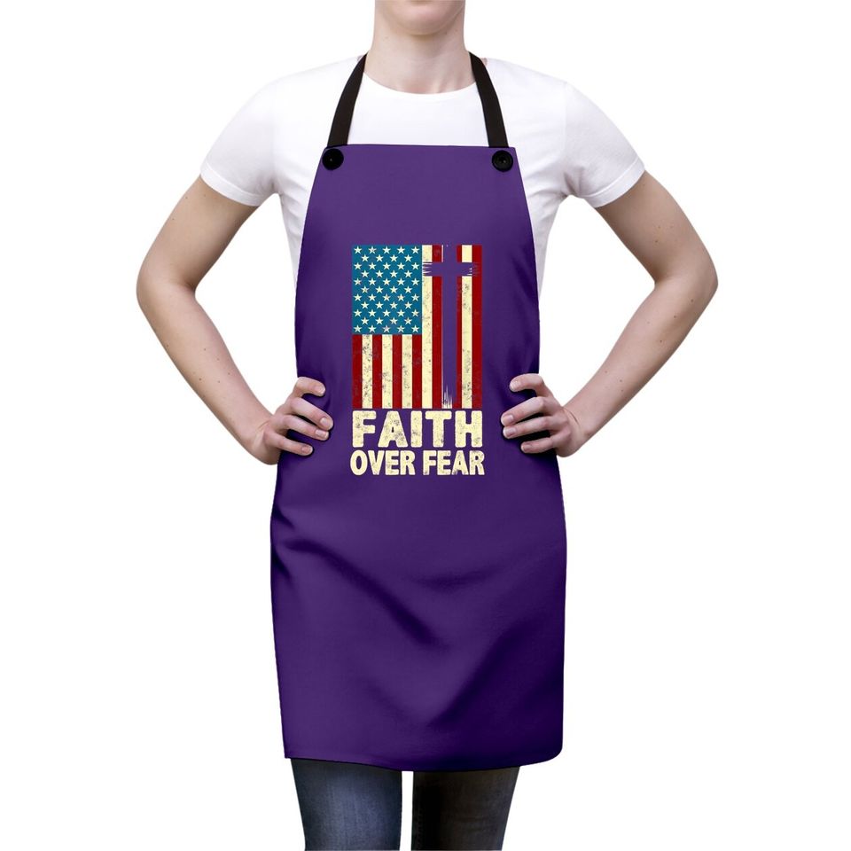 Faith Over Fear Cool Christian Cross Us Flag Apron