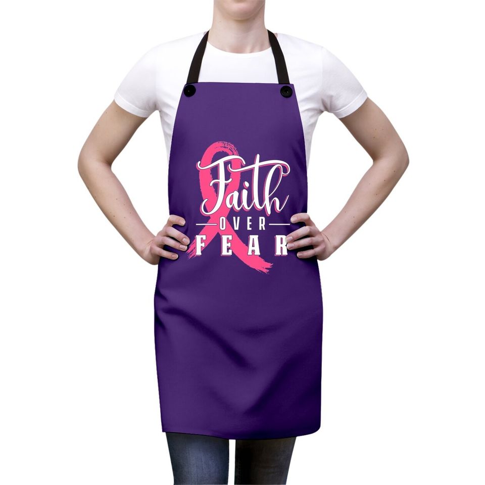 Faith Over Fear Breast Cancer Support Awareness Pink Ribbon Apron