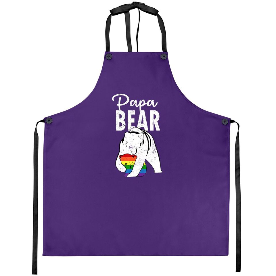 Papa Bear Gay Pride Rainbow Flag Lgbt Dad Camping Father Day Apron