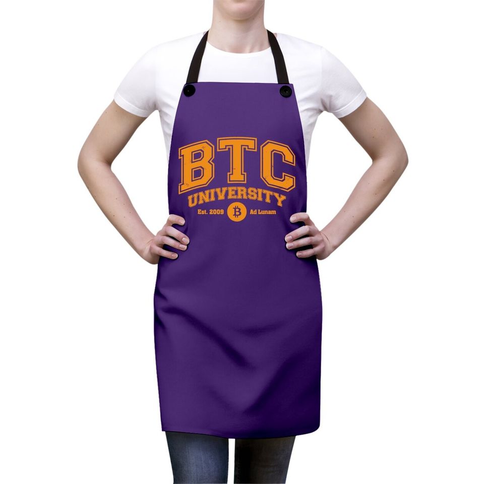 Btc University To The Moon, Funny Distressed Bitcoin College Apron