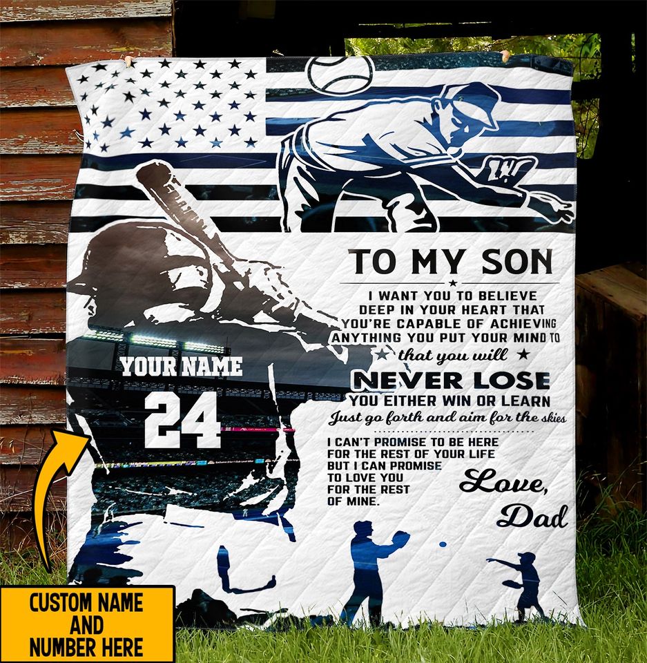 To My Son Love Dad Baseball Quilt