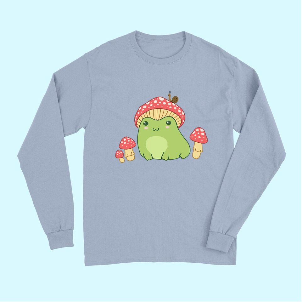 Frog with Mushroom Hat & Snail - Cottagecore Aesthetic Long Sleeves