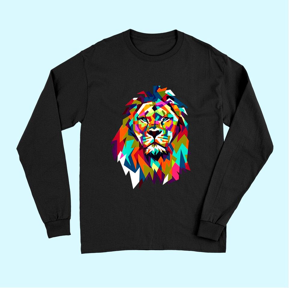 Cool Leo Star Sign Geometric African Animal Cat Lion Face Long Sleeves