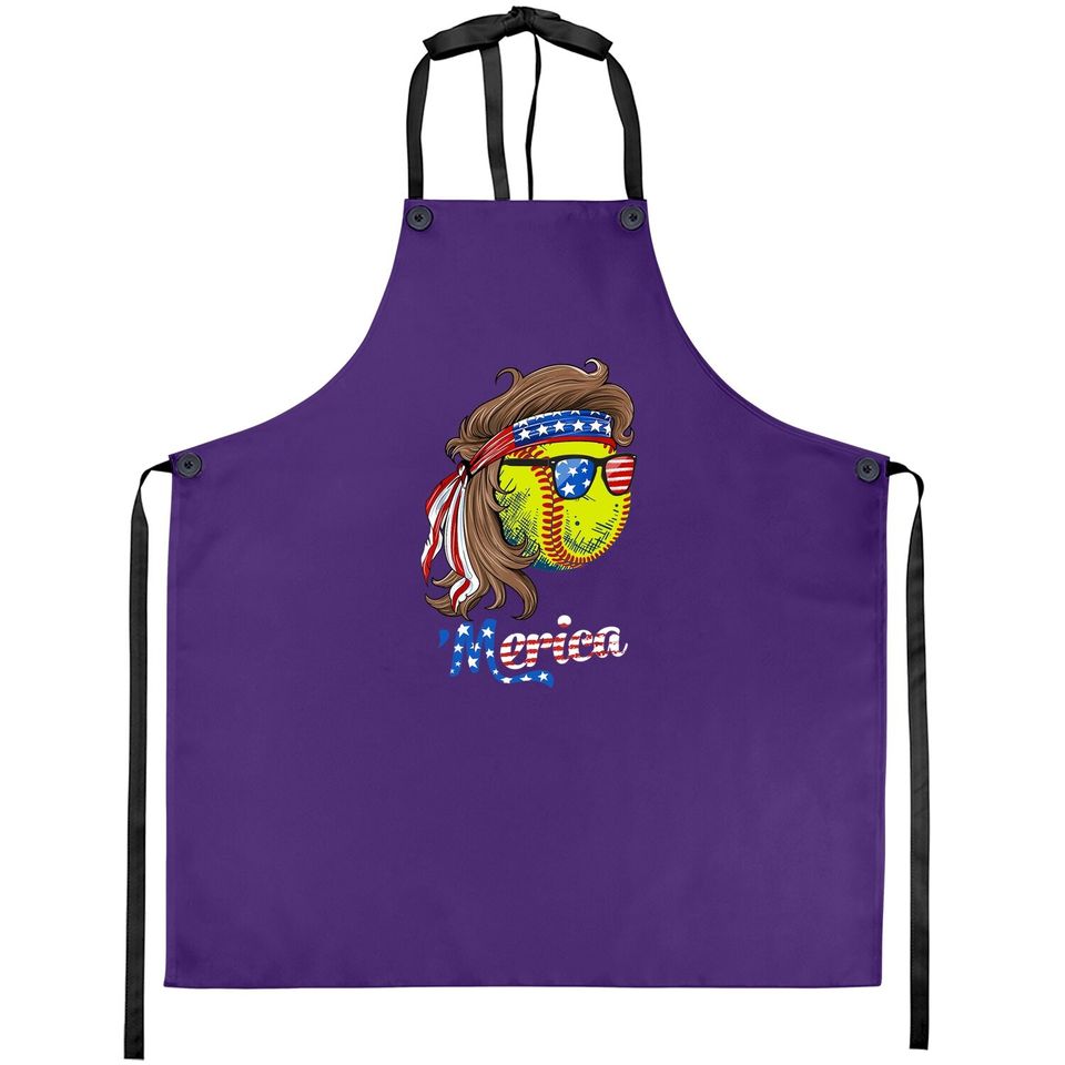 Softball Mullet American Flag Merica Fathers Day Apron