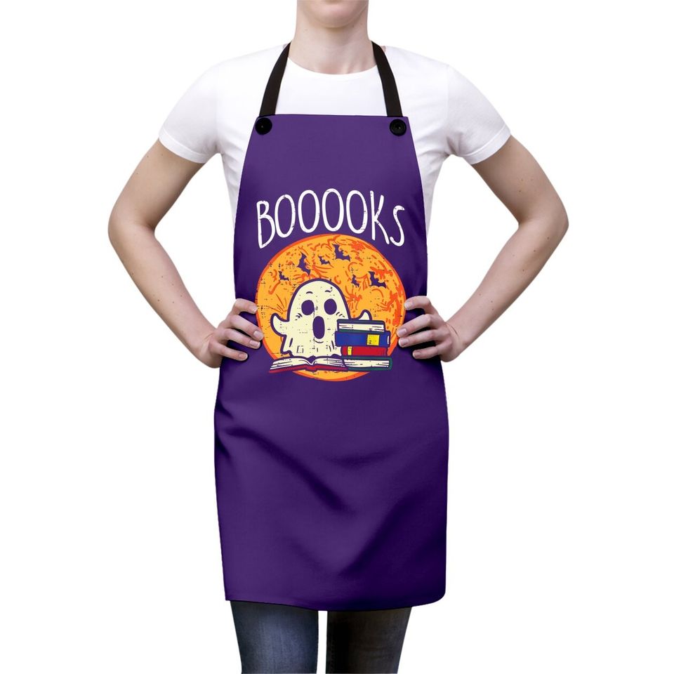 Boooks Moon Ghost Halloween Bookworm Librarian Teacher Book Apron