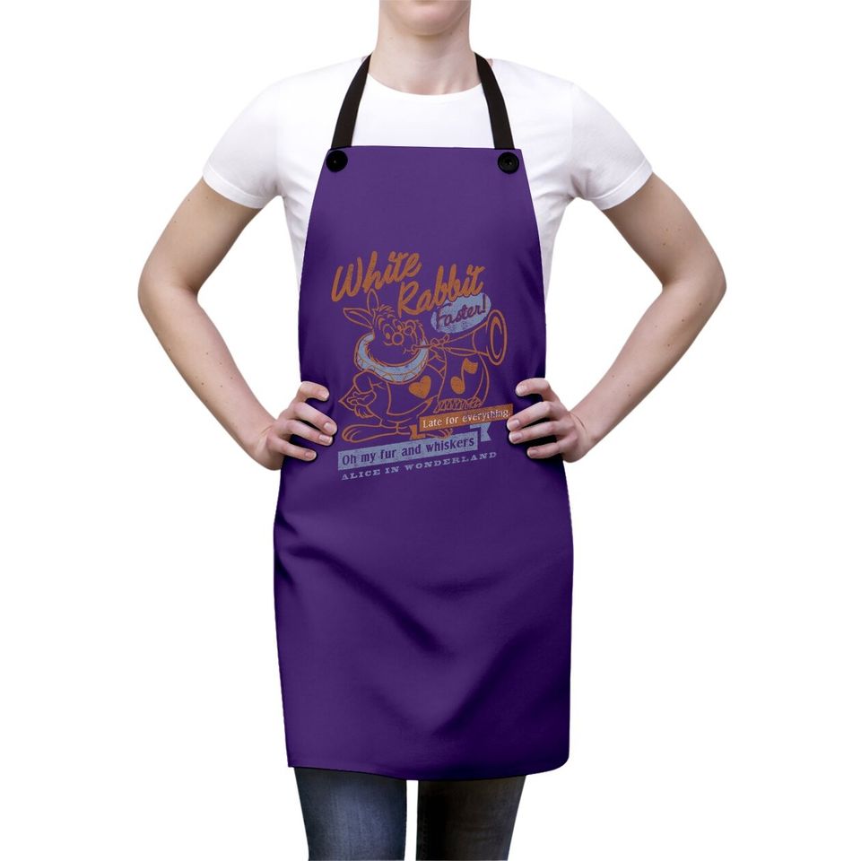 Alice In Wonderland White Rabbit Outlined Text Poster Apron