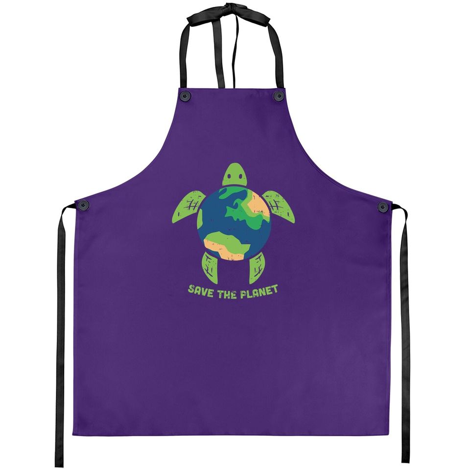 Save The Planet Earth Day Environment Turtle Recycle Ocean Apron
