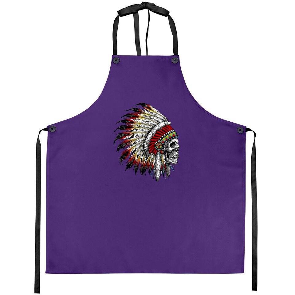 Native American Indian Chief Skull Motorcycle Headdress Apron