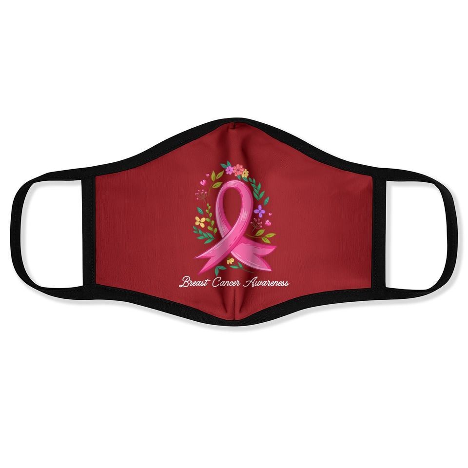 Floral Pink Breast Cancer Awareness In October We Wear Pink Face Mask