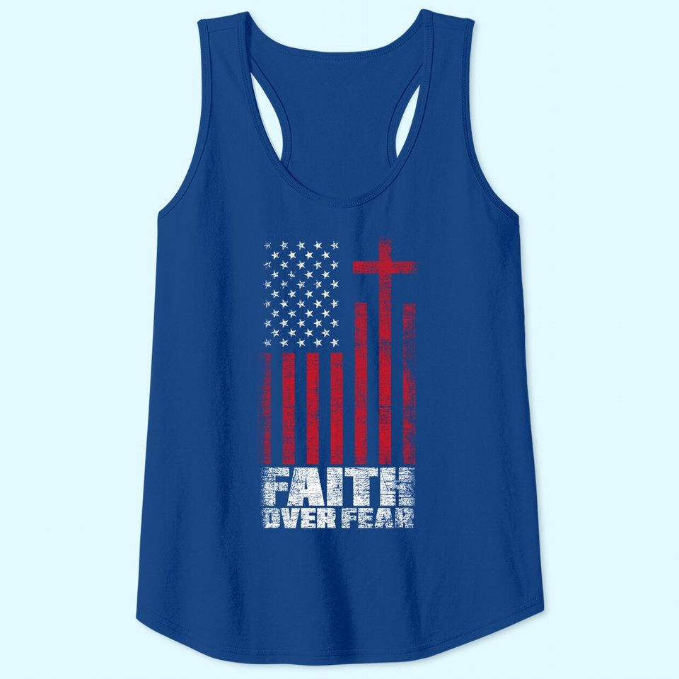 America Pride Faith Over Fear USA Flag Prayer Tank Top