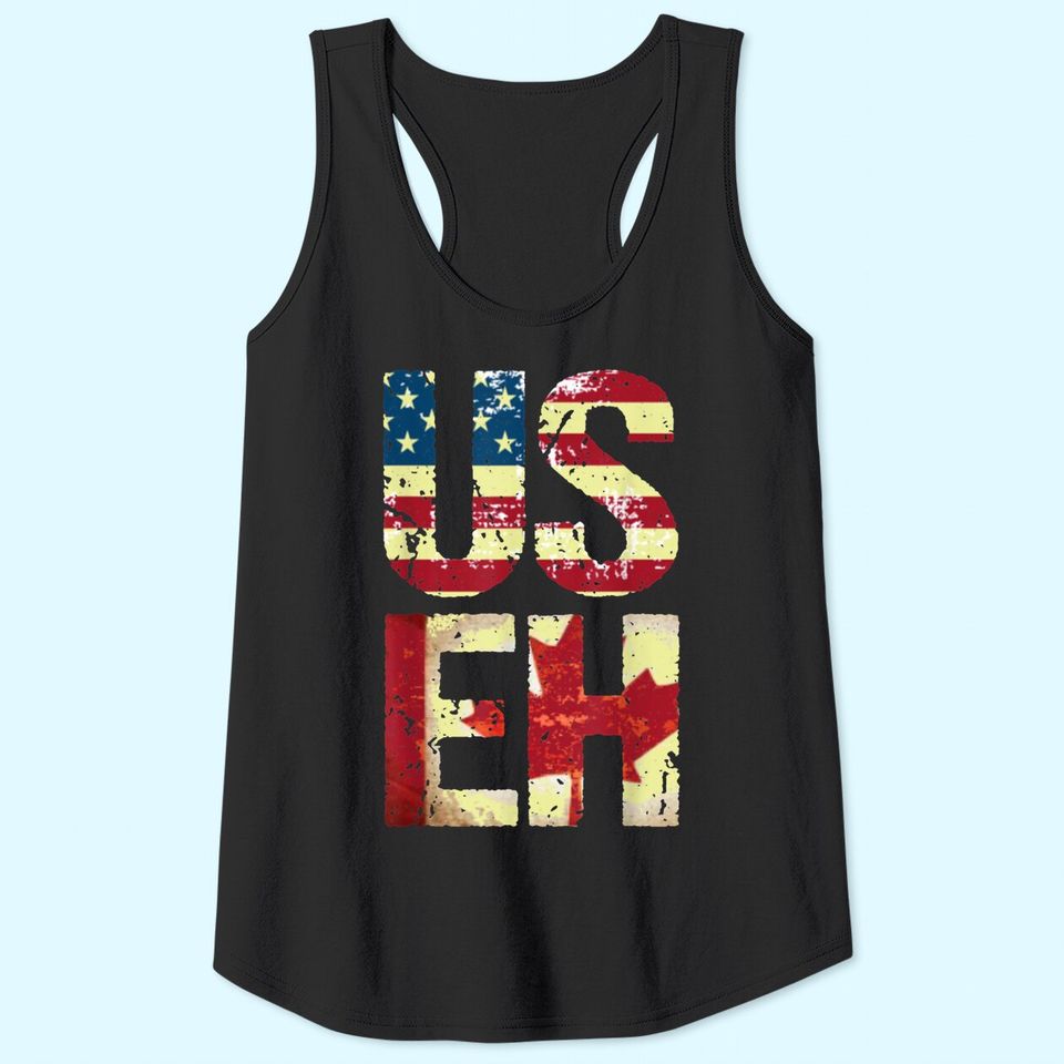 US EH America Canada Flag Funny American Canadian Tank Top