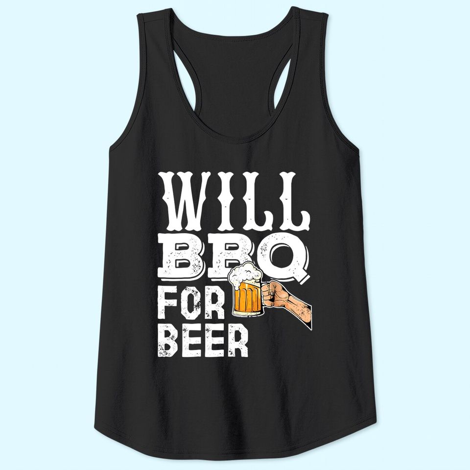 Funny BBQ Grilling Tank Top Gift For Men Will BBQ For Beer