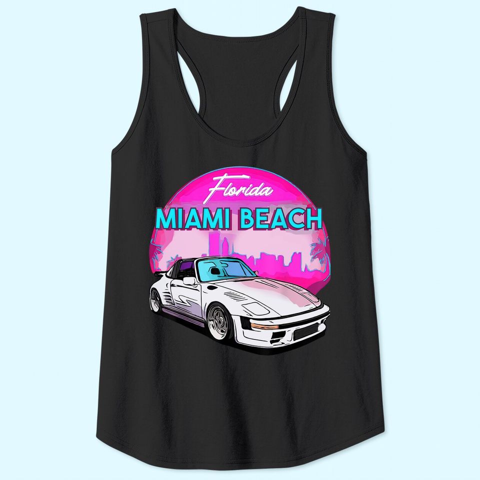 Miami Men's Tank Top Palm Trees and Vintage Car