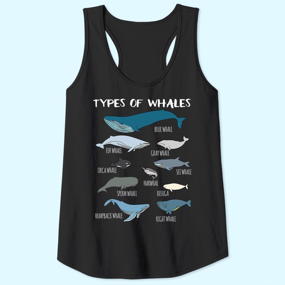 Types Of Whales Cute Ocean Mammals Guide Tank Top