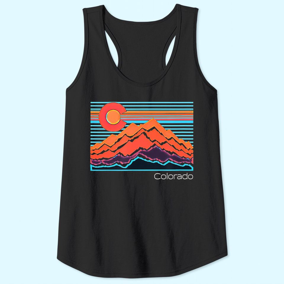 Vintage Colorado Mountain Landscape and Flag Graphic Tank Top