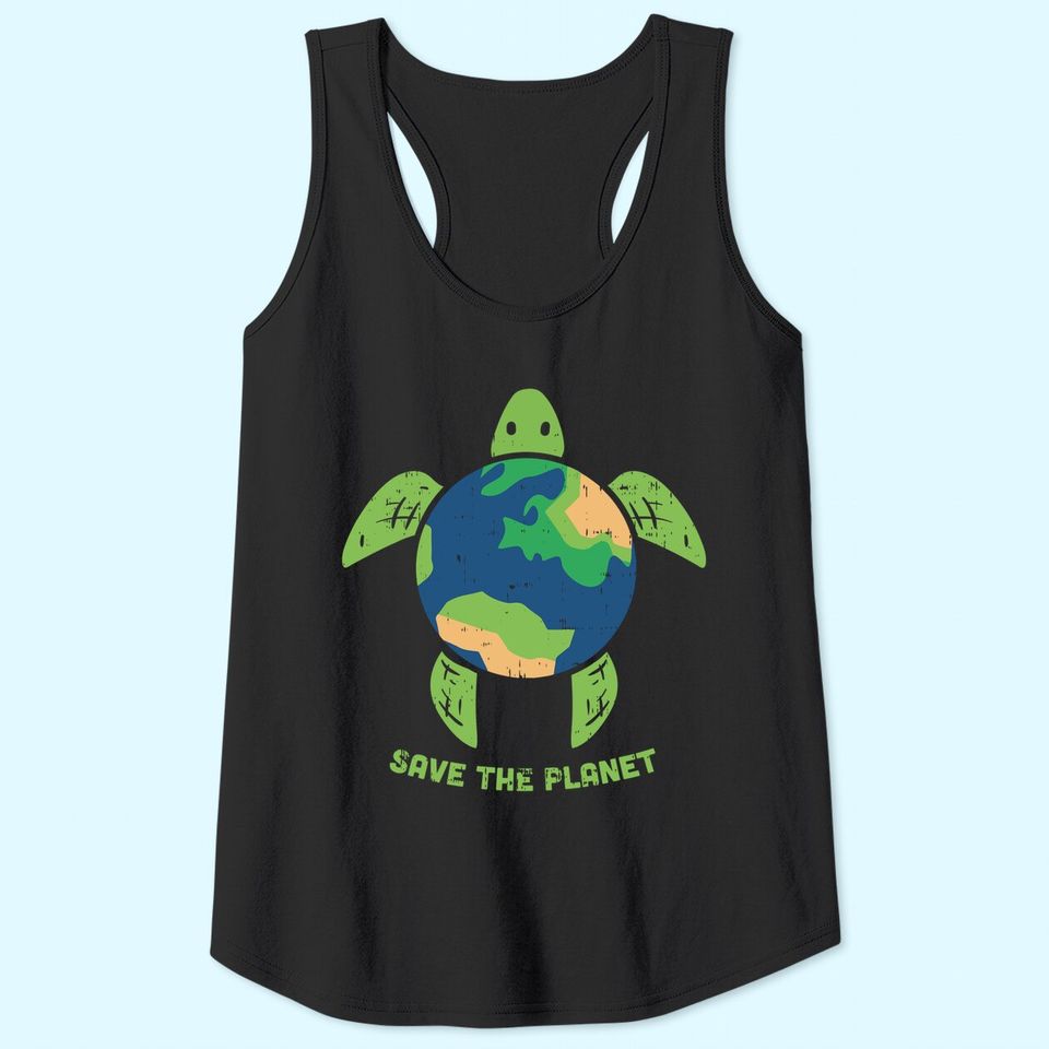 Save The Planet Earth Day Environment Turtle Recycle Ocean Tank Top