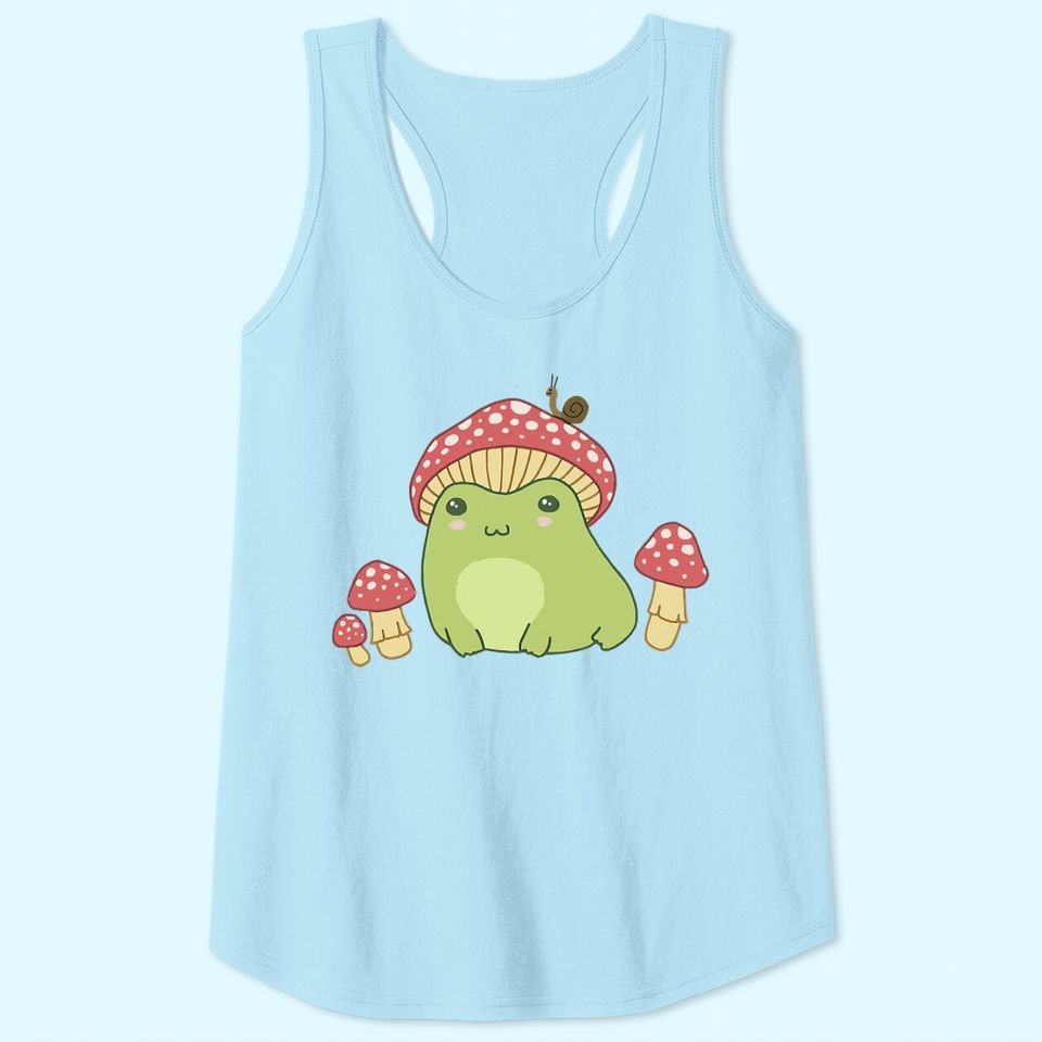 Frog with Mushroom Hat & Snail - Cottagecore Aesthetic Tank Top