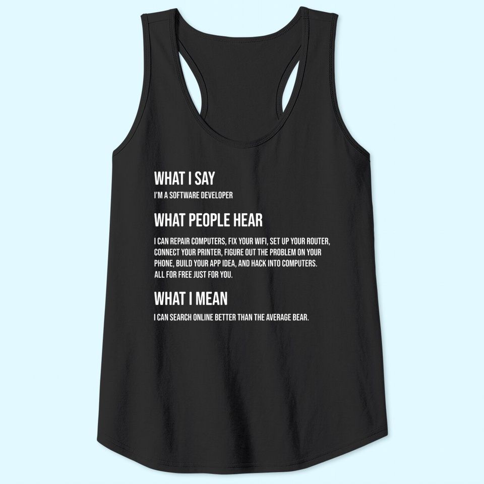 I'm a Software Developer What I Say What I Mean Tank Top