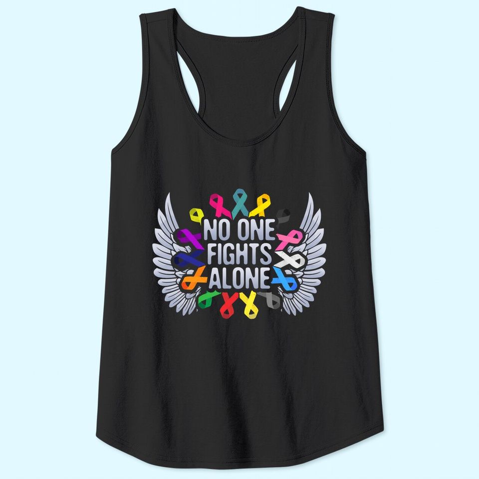 No One Fights Alone Multicolor Ribbon For Cancer Awareness Tank Top
