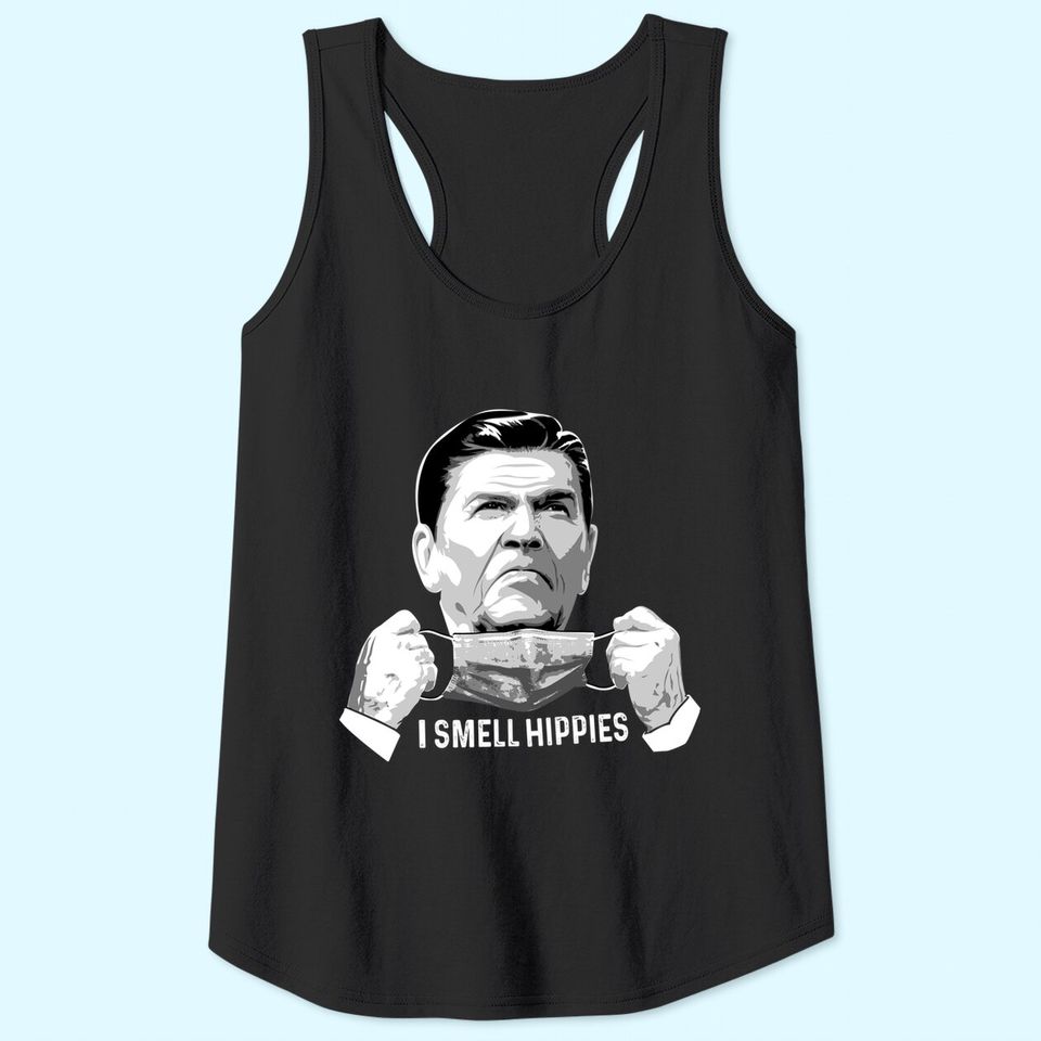 Vintage I Smell Hippies Funny Ronald Reagan Tank Top