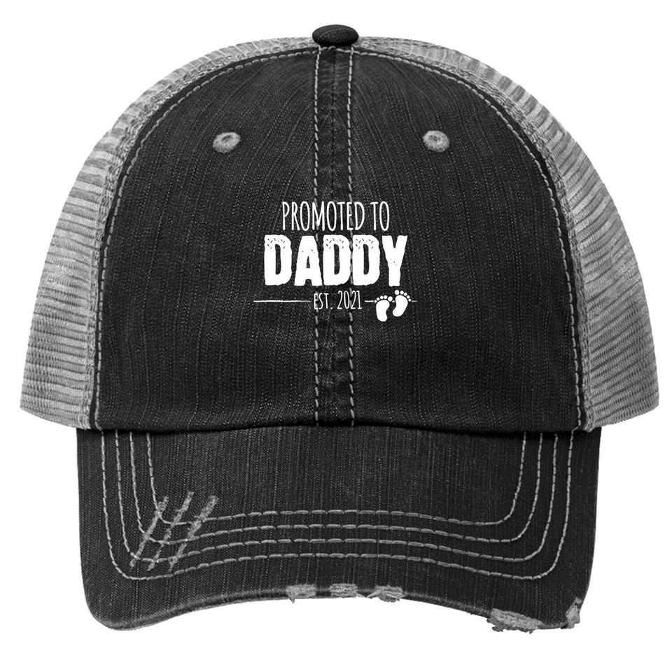 Promoted To Daddy 2021 Soon To Be Dad Husband Gift Trucker Hat