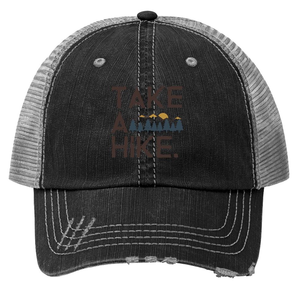 Take A Hike Printed Short Sleeves Trucker Hat Casual Camping Hiking Graphic Trucker Hat Tops